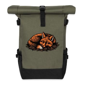 Schlafender Fuchs auf Herbstblättern - Rolltop Rucksack - Olive/Schwarz - Vorne