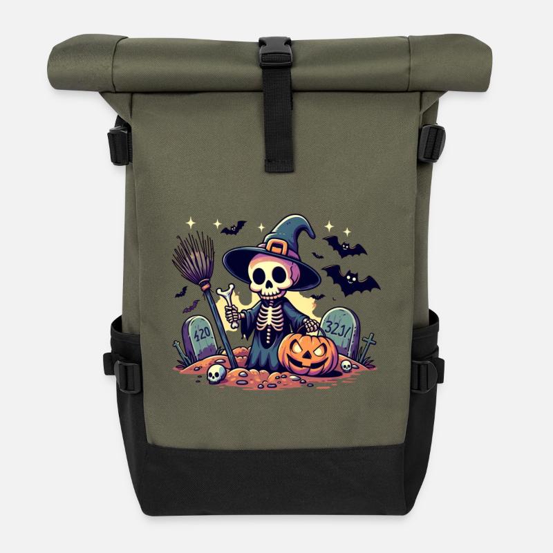 Mr. Bone Spooky Halloween 5 - Roll Top Backpack - olive/black