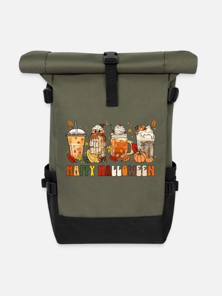 Happy Halloween Herbst Motiv Outfit Kürbis Kaffee - Rolltop Rucksack - Olive/Schwarz