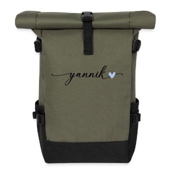 Yannik Name Calligraphy Font - Roll Top Backpack - olive/black - Front
