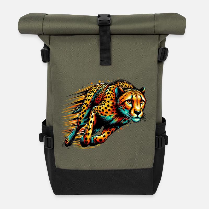 Cheetah - Roll Top Backpack - olive/black