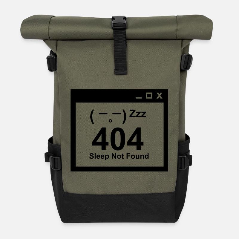 404 Sleep Not Found - Nerd Eltern Design - Rolltop Rucksack - Olive/Schwarz