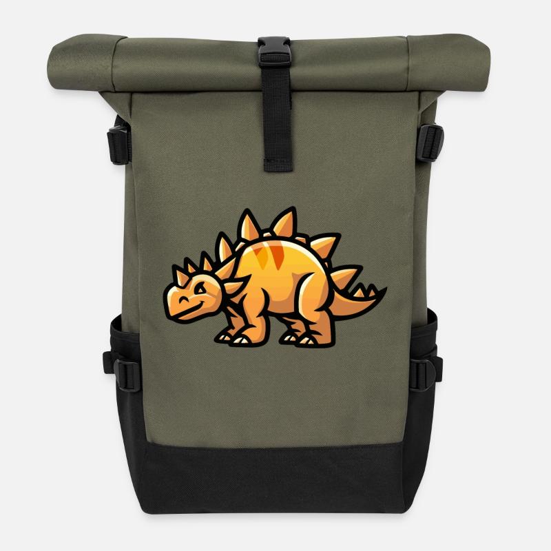 Dinosaur Stegosaurus Comic - Roll Top Backpack - olive/black