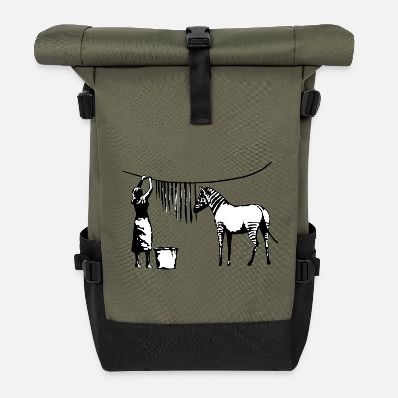 Funny Zebra Stripes - Roll Top Backpack - olive/black