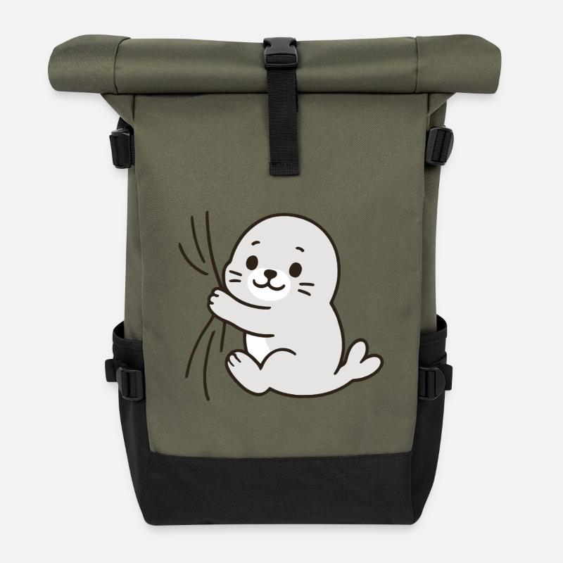 Cher petit phoque - Sac à dos roll top - olive/noir