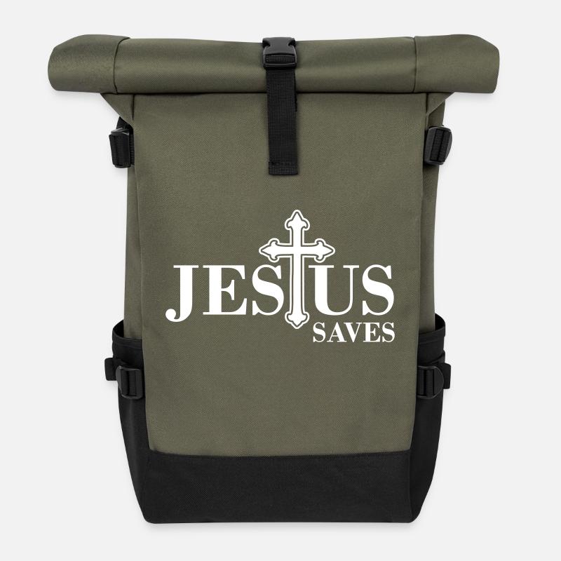 Jesus Rettet - Rolltop Rucksack - Olive/Schwarz