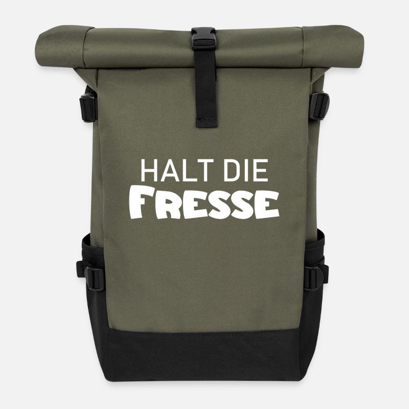 Halt die Fresse - Cooler Spruch - Schweigen - Rolltop Rucksack - Olive/Schwarz
