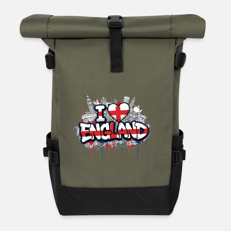 England Flagge Love Graffiti Design - Rolltop Rucksack - Olive/Schwarz