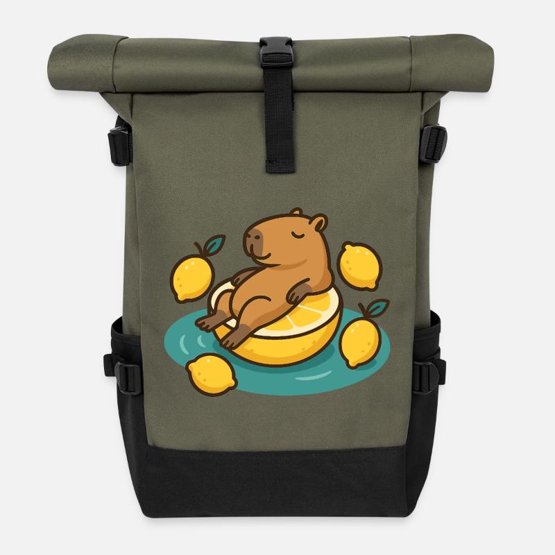 Chillendes Capybara auf Zitrone Cartoon - Rolltop Rucksack - Olive/Schwarz