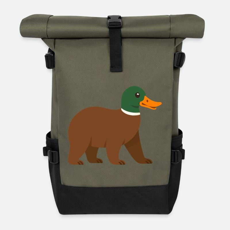 Le canard ours - il a du bec !  - Sac à dos roll top - olive/noir