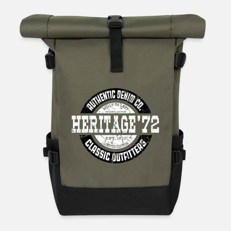 Heritage '72 Authentischer Denim Co. Vintage-Stil - Rolltop Rucksack - Olive/Schwarz
