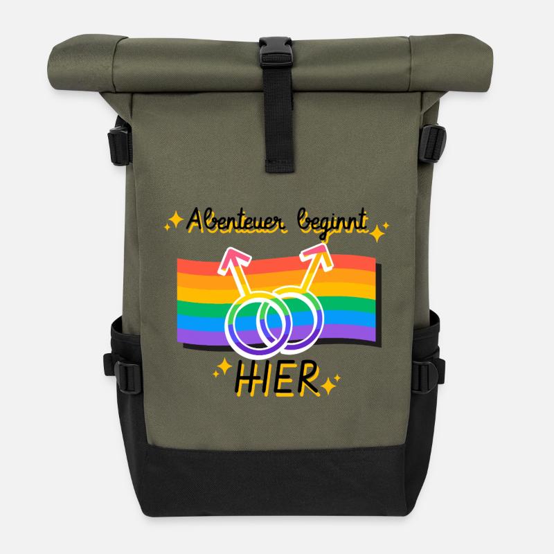 Networked Pride gender symbols - Roll Top Backpack - olive/black