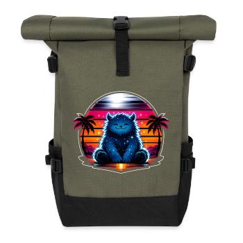 Cuddly kitten in the neon cosmos - Roll Top Backpack - olive/black - Front