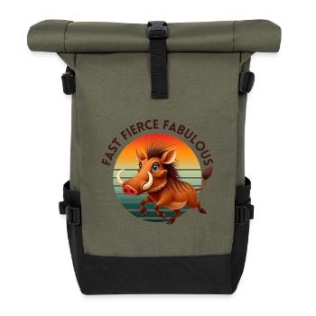 Retro Style Warthog in the Sun - Roll Top Backpack - olive/black - Front