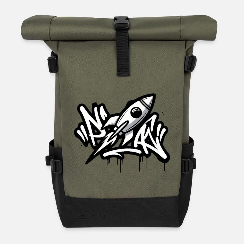 Graffiti rocket in black and white - Roll Top Backpack - olive/black
