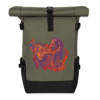Farbwirbel-Herz Marmormuster - Rolltop Rucksack - Olive/Schwarz - Vorne