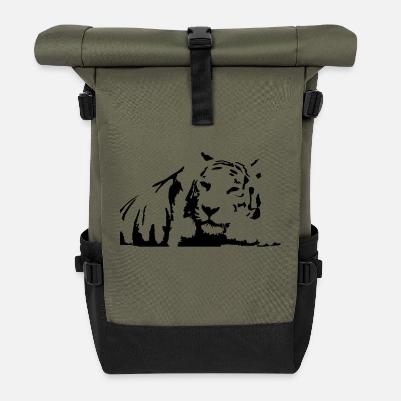 Tiger, weißer Tiger - Rolltop Rucksack - Olive/Schwarz