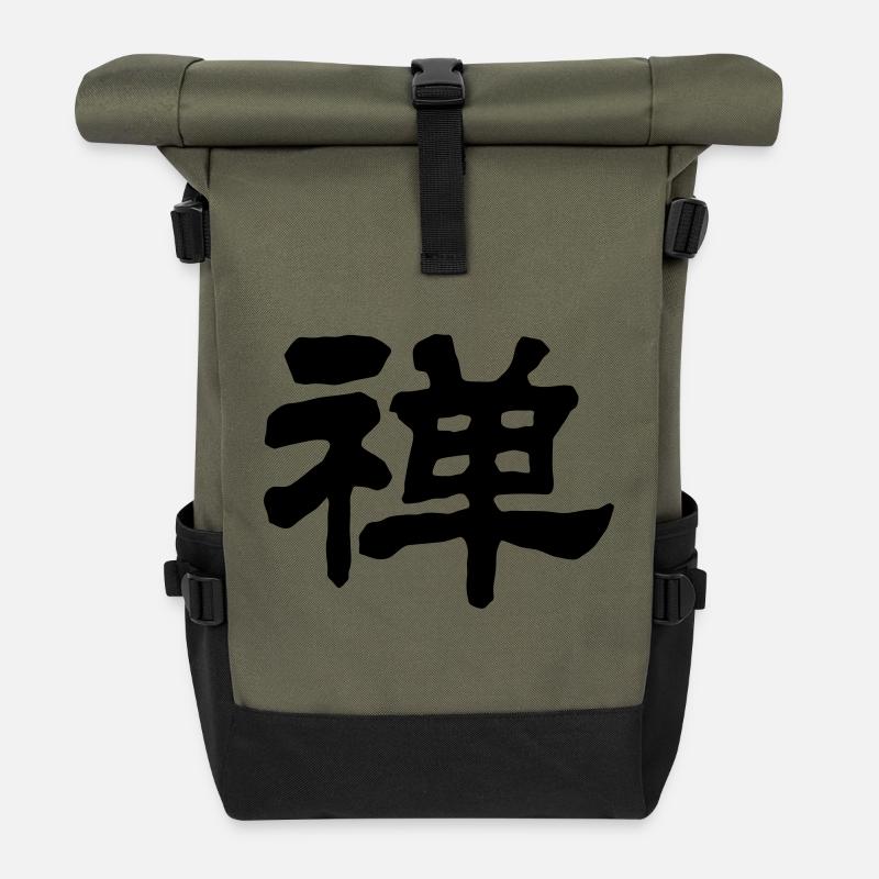 Chinese words: Zen - Roll Top Backpack - olive/black
