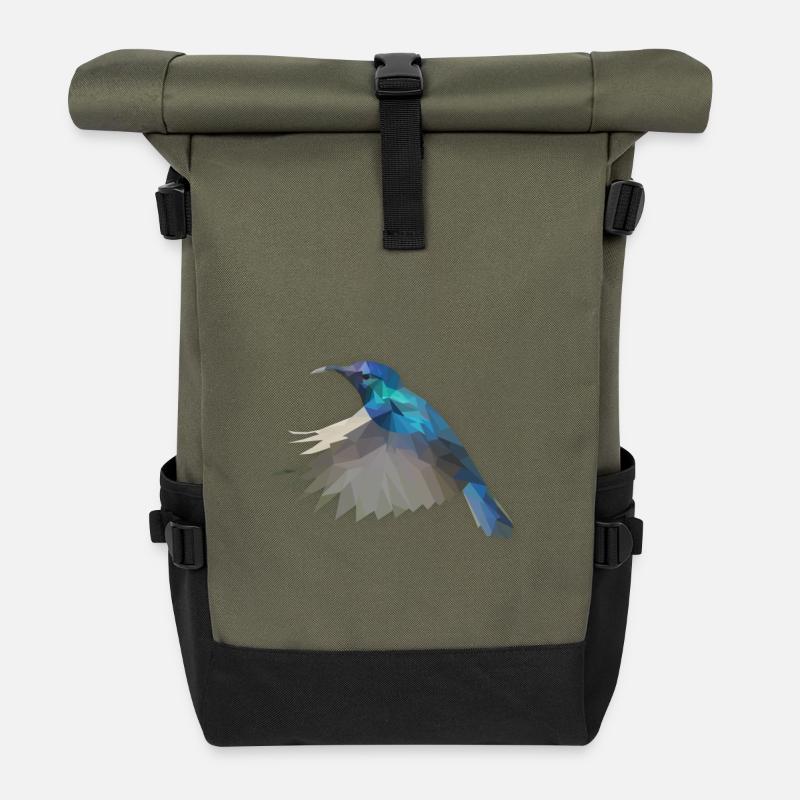 Low Poly Kolibri - Rolltop Rucksack - Olive/Schwarz