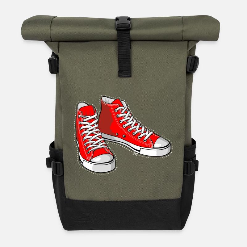 Rote Turnschuhe - Rolltop Rucksack - Olive/Schwarz