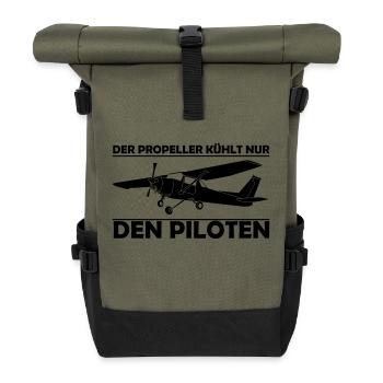 Cessna Motorflugzeug Geschenk - Rolltop Rucksack - Olive/Schwarz - Vorne