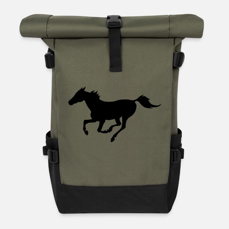 galoppierendes Pferd - Rolltop Rucksack - Olive/Schwarz