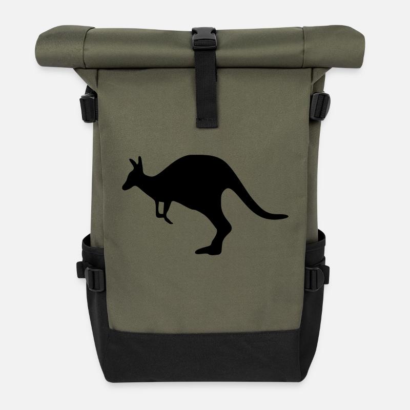 Känguru kangaroo Australien - Rolltop Rucksack - Olive/Schwarz