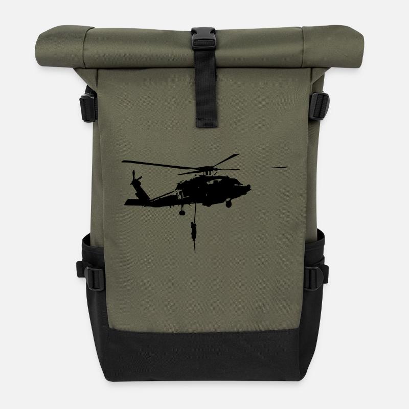 Helicopter action - Roll Top Backpack - olive/black