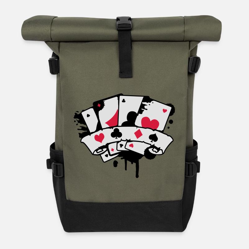 Spielkarten und Banner - Rolltop Rucksack - Olive/Schwarz