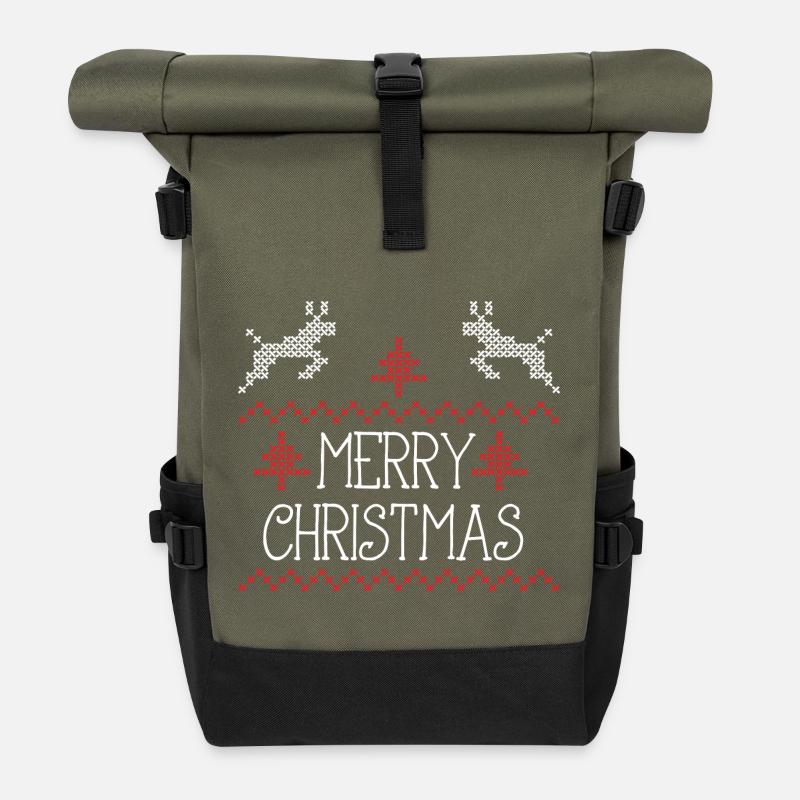 Merry Christmas design II - Rolltop Rucksack - Olive/Schwarz