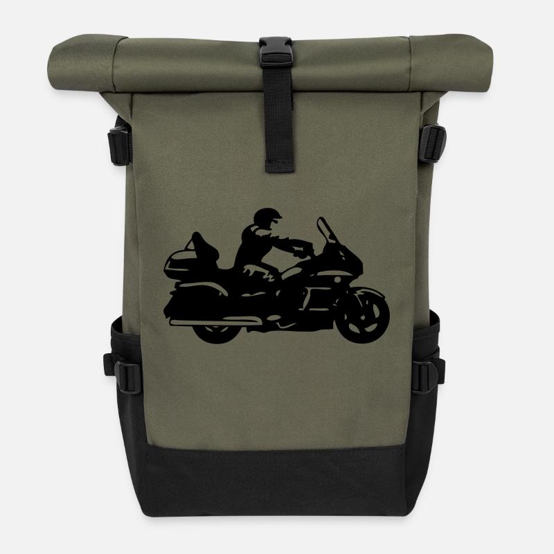 goldwing gt motorrad zeichnung - Rolltop Rucksack - Olive/Schwarz
