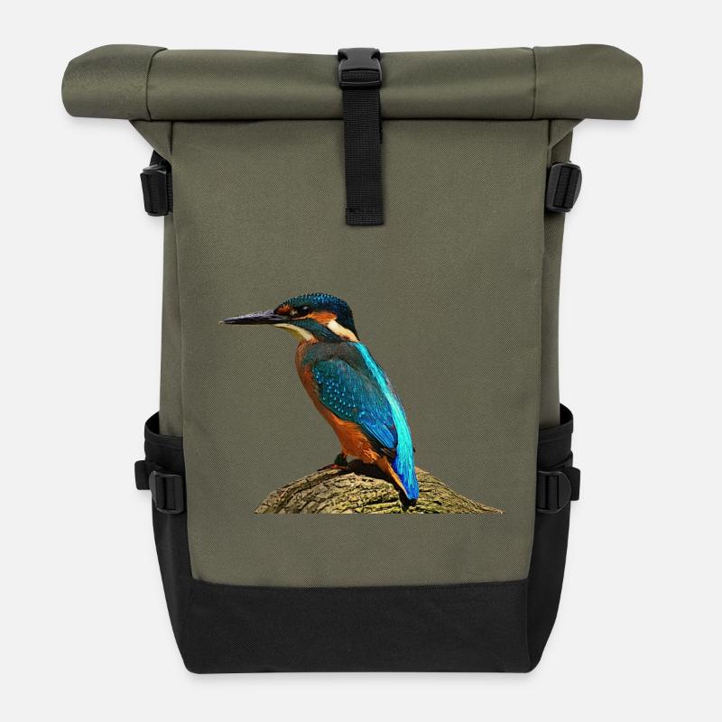 coole vögel, fischendes Eisvogel männchen - Rolltop Rucksack - Olive/Schwarz