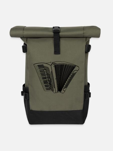 Akkordeon Quetschkommode Ziehharmonika - Rolltop Rucksack - Olive/Schwarz