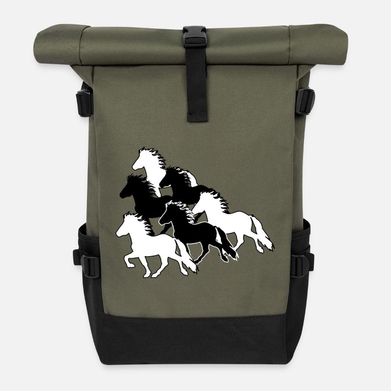 Islandpferdeherde 1 - Rolltop Rucksack - Olive/Schwarz