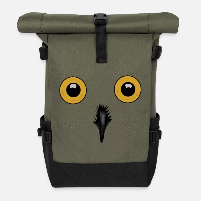 Silhouette de la chouette aux yeux de nuit - Sac à dos roll top - olive/noir