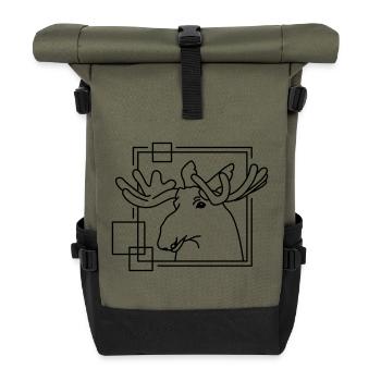 Elch in geometrischer Form - Line-Art-Design - Rolltop Rucksack - Olive/Schwarz - Vorne