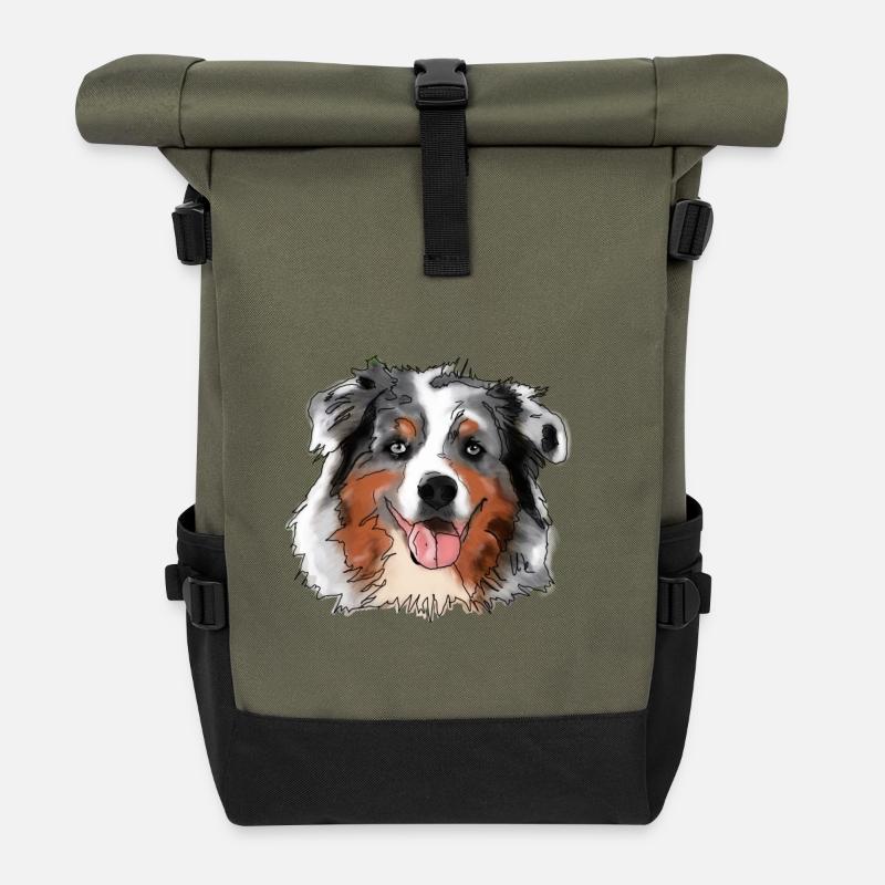 Australian Shepherd - Rolltop Rucksack - Olive/Schwarz