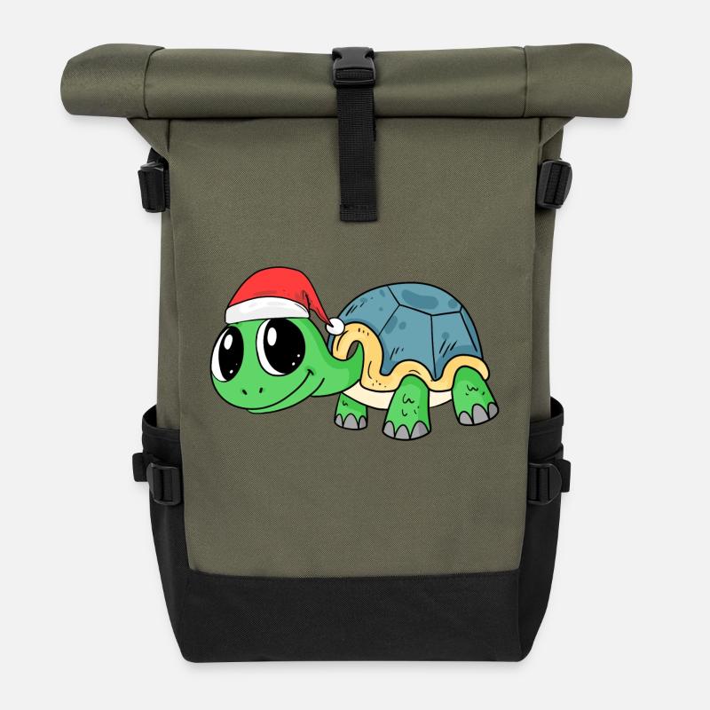 Schildkröte Weihnachten - Rolltop Rucksack - Olive/Schwarz