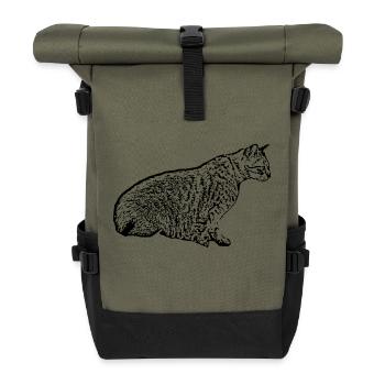 Black Cat Cat Kitten Cat Domestic Gift - Roll Top Backpack - olive/black - Front