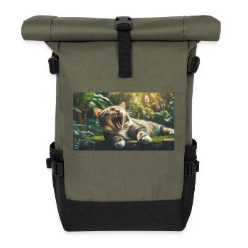 Niedliche Tiere chillen – Katze - Rolltop Rucksack - Olive/Schwarz - Vorne