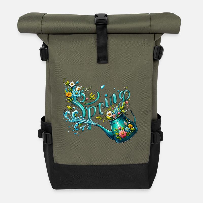 spring gießkanne let it grow frühling blumen - Rolltop Rucksack - Olive/Schwarz