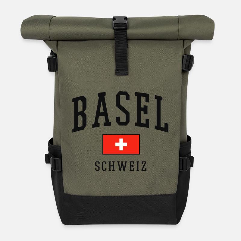 Basel Schweiz Flagge - Rolltop Rucksack - Olive/Schwarz