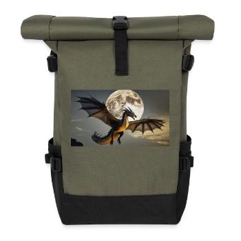 A realistic majestical dark dragon full moon - Roll Top Backpack - olive/black - Front