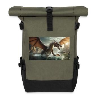 Ein realistischer böser dunkler Drache jagt Fischfluss - Rolltop Rucksack - Olive/Schwarz - Vorne