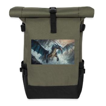 Ein realistischer böser dunkler Drache klettert auf einen Berg - Rolltop Rucksack - Olive/Schwarz - Vorne