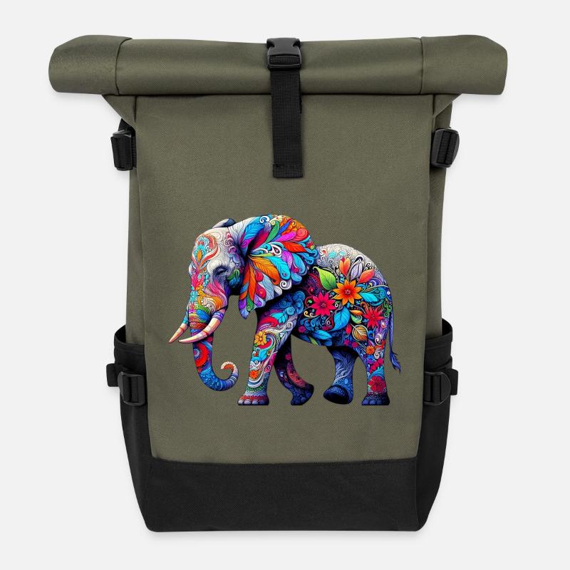 Éléphant - Sac à dos roll top - olive/noir