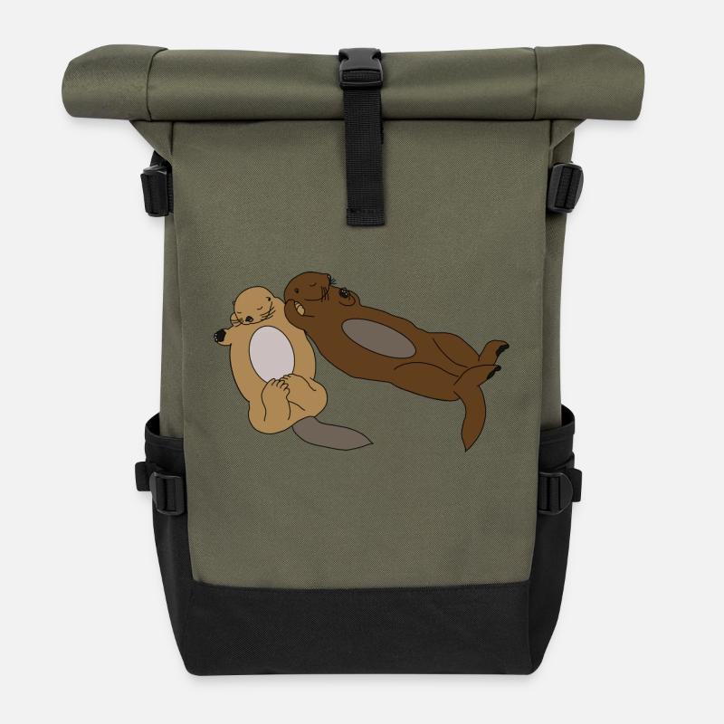 Mignonnes loutres endormies - Sac à dos roll top - olive/noir