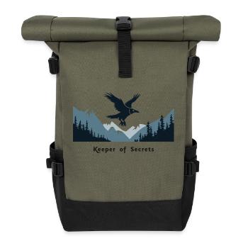 Krähe, Hüter der Geheimnisse - Rolltop Rucksack - Olive/Schwarz - Vorne