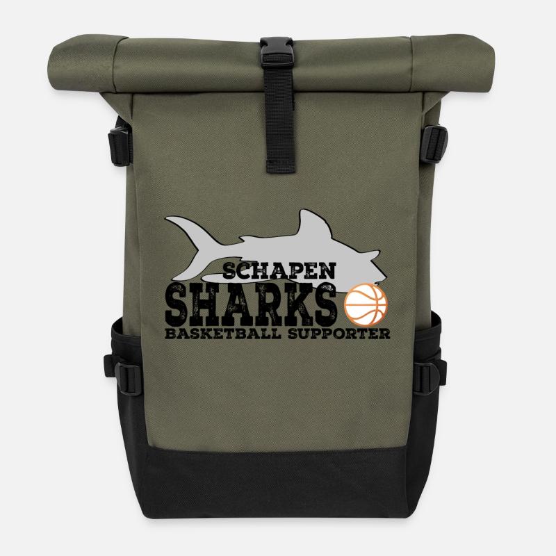 Sharks Supporter WHITE Rust Orange Ball - Rolltop Rucksack - Olive/Schwarz