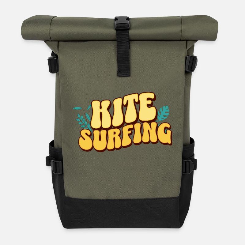 Kitesurf Kitesurfer Kiteboard - Rolltop Rucksack - Olive/Schwarz